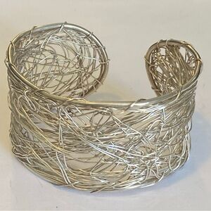 Sterling Silver Woven Wire Birds Nest 925 Cuff Bracelet 38 grams